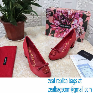 Dolce  &  Gabbana Block Heel 6.5cm Leather Sicily Pumps Red 2021